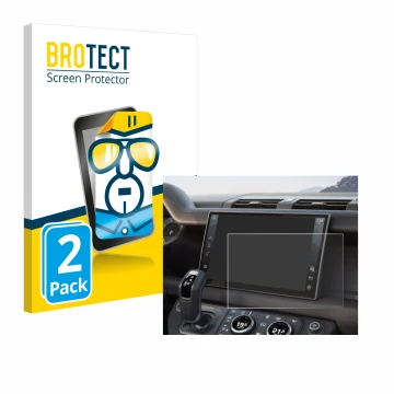 Front side of a product packaging with the brand logo BROTECT. Next to it is the device Land Rover Defender (2025) 10