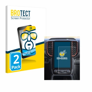 Front side of a product packaging with the brand logo BROTECT. Next to it is the device Ford Ranger XLT (2024) shown with the 