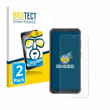 Front side of a product packaging with the brand logo BROTECT. Next to it is the device Blackview BV5200 Pro shown with the co