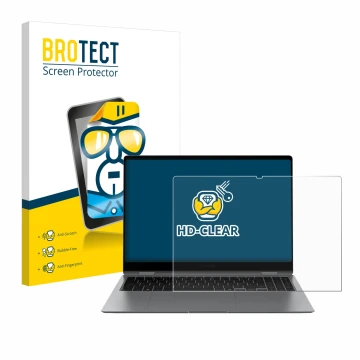 Front side of a product packaging with the brand logo BROTECT. Next to it is the device Samsung Galaxy Book5 Pro 360 16