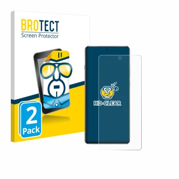 Front side of a product packaging with the brand logo BROTECT. Next to it is the device OnePlus 13R shown with the correspondi