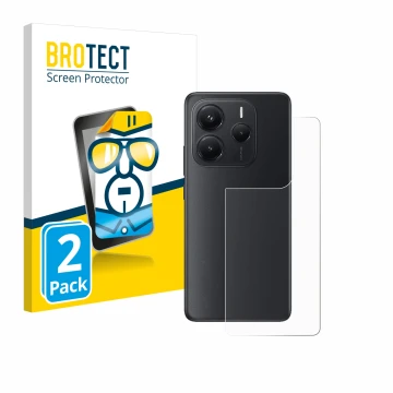 Front side of a product packaging with the brand logo BROTECT. Next to it is the device Xiaomi Redmi Note 14 (Back) shown with