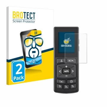 Front side of a product packaging with the brand logo BROTECT. Next to it is the device Minn Kota Advanced GPS Navigation show