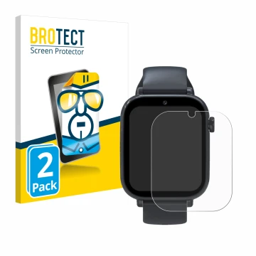 Front side of a product packaging with the brand logo BROTECT. Next to it is the device Forever Kids Smartwatch shown with the
