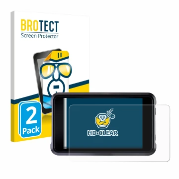 Front side of a product packaging with the brand logo BROTECT. Next to it is the device Atomos Shogun Classic shown with the c