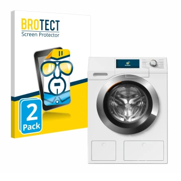 Front side of a product packaging with the brand logo BROTECT. Next to it is the device Miele WEH875 shown with the correspond