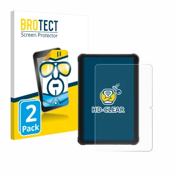 Front side of a product packaging with the brand logo BROTECT. Next to it is the device Hotwav R8 shown with the corresponding