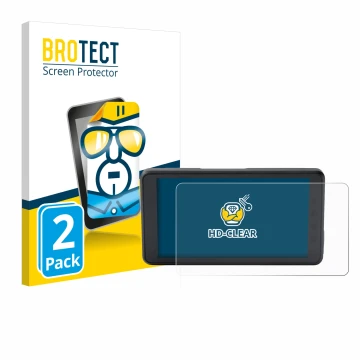 Front side of a product packaging with the brand logo BROTECT. Next to it is the device BMW ConnectedRide Navigator Full Cover