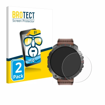 Front side of a product packaging with the brand logo BROTECT. Next to it is the device Polar Grit X2 Pro Titan shown with the