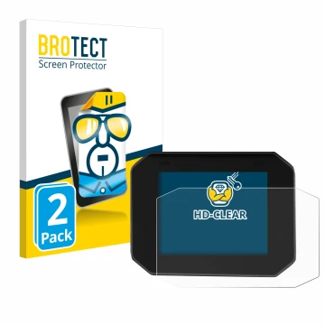 Front side of a product packaging with the brand logo BROTECT. Next to it is the device Moto Guzzi Stelvio 2024 shown with the