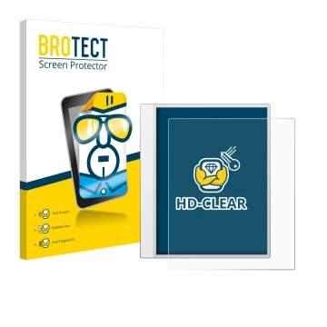 Front side of a product packaging with the brand logo BROTECT. Next to it is the device Boox Note Max shown with the correspon