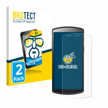 Front side of a product packaging with the brand logo BROTECT. Next to it is the device Urovo DT50S 5,7