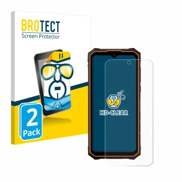 Front side of a product packaging with the brand logo BROTECT. Next to it is the device Hotwav Cyber 13 shown with the corresp