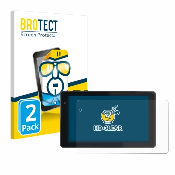 Front side of a product packaging with the brand logo BROTECT. Next to it is the device Lisciani Mio Tab 7 shown with the corr