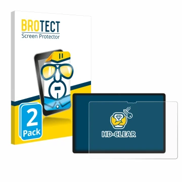 Front side of a product packaging with the brand logo BROTECT. Next to it is the device Lenovo Yoga Tab 2025 shown with the co