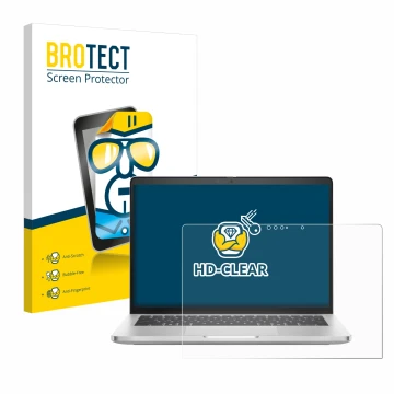 Front side of a product packaging with the brand logo BROTECT. Next to it is the device Dell Pro 14 Plus 2-in-1 PB14250 shown 