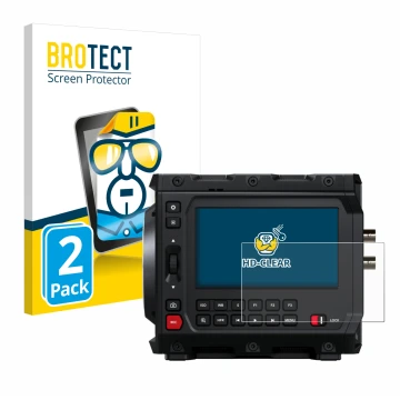 Front side of a product packaging with the brand logo BROTECT. Next to it is the device Blackmagic Design Pyxis 6K 4