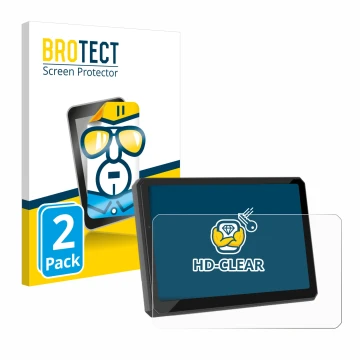 Front side of a product packaging with the brand logo BROTECT. Next to it is the device Carpuride W712D 7