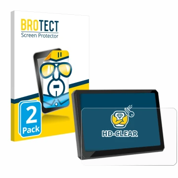 Front side of a product packaging with the brand logo BROTECT. Next to it is the device Carpuride W702BS 7