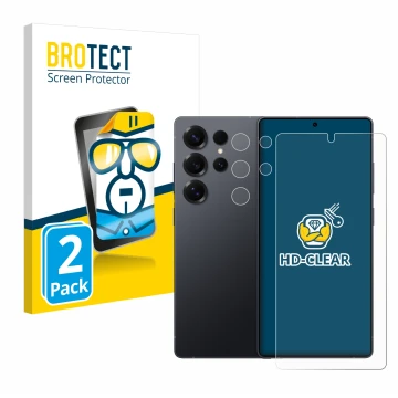 Front side of a product packaging with the brand logo BROTECT. Next to it is the device Samsung Galaxy S25 Ultra Enterprise Ed