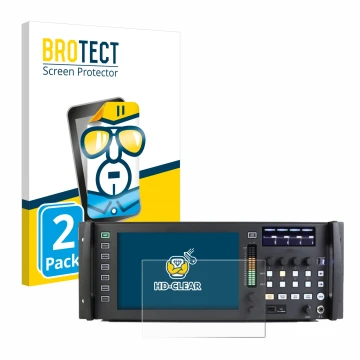 Front side of a product packaging with the brand logo BROTECT. Next to it is the device Behringer Wing Rack shown with the cor