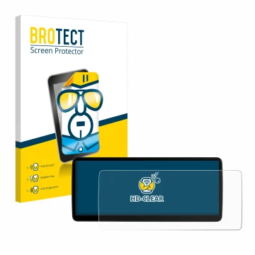 Front side of a product packaging with the brand logo BROTECT. Next to it is the device Xtrons QLB22X3UNL 12,3