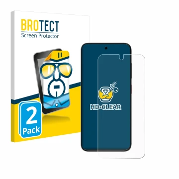 Front side of a product packaging with the brand logo BROTECT. Next to it is the device ZTE Blade V70 Vita shown with the corr