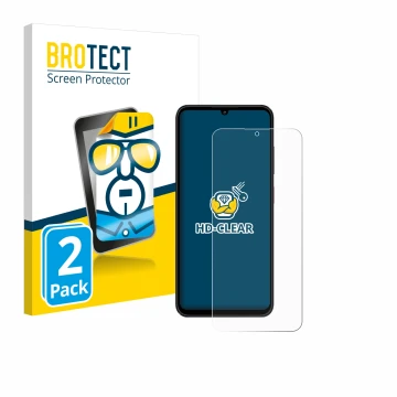 Front side of a product packaging with the brand logo BROTECT. Next to it is the device ZTE Blade A55 shown with the correspon