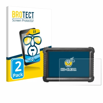 Front side of a product packaging with the brand logo BROTECT. Next to it is the device iCarsoft CR Ultra shown with the corre