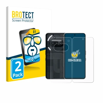 Front side of a product packaging with the brand logo BROTECT. Next to it is the device Nothing Phone (3a) (Front+Back) shown 