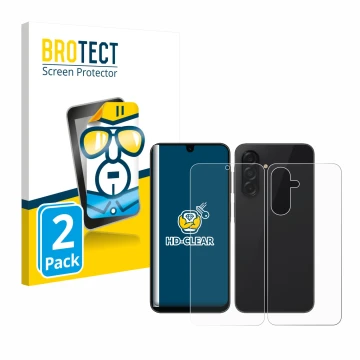 Front side of a product packaging with the brand logo BROTECT. Next to it is the device Samsung Galaxy A26 5G (Front+Back) sho