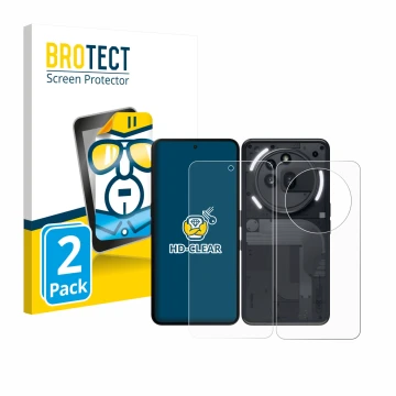 Front side of a product packaging with the brand logo BROTECT. Next to it is the device Nothing Phone (3a) Pro (Front+Back) sh