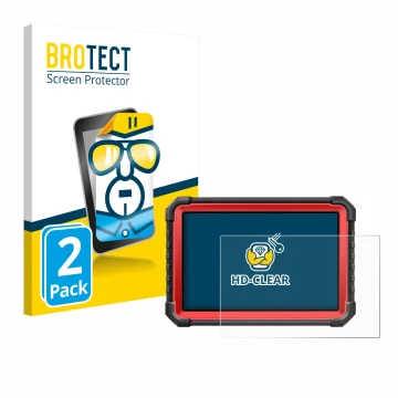 Front side of a product packaging with the brand logo BROTECT. Next to it is the device Launch X-431 PRO3S+ V5.0 shown with th