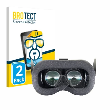 Front side of a product packaging with the brand logo BROTECT. Next to it is the device Valve Index VR-Headset shown with the 