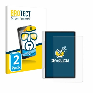 Front side of a product packaging with the brand logo BROTECT. Next to it is the device XP-Pen Magic Note Pad shown with the c