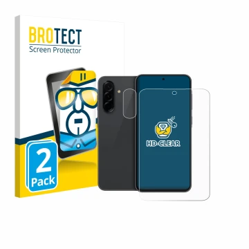 Front side of a product packaging with the brand logo BROTECT. Next to it is the device Samsung Galaxy A36 5G Enterprise Editi
