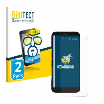 Front side of a product packaging with the brand logo BROTECT. Next to it is the device Datalogic Memor 12 shown with the corr