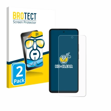 Front side of a product packaging with the brand logo BROTECT. Next to it is the device realme 14 shown with the corresponding