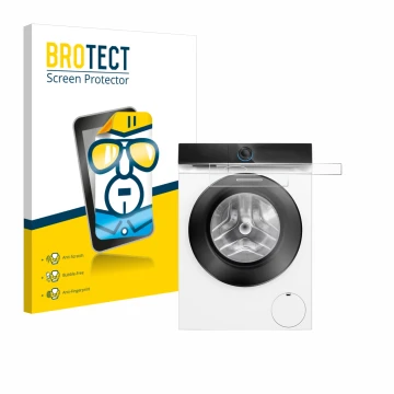 Front side of a product packaging with the brand logo BROTECT. Next to it is the device Siemens WG56B2041 IQ700 Touchdisplay s