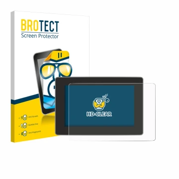 Front side of a product packaging with the brand logo BROTECT. Next to it is the device Tesla Model Y Juniper 2025 shown with 