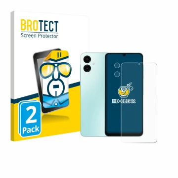 Front side of a product packaging with the brand logo BROTECT. Next to it is the device Samsung Galaxy A06 5G (Front+Camera) s