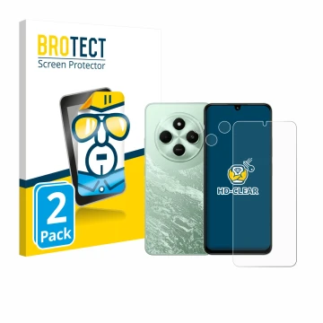 Front side of a product packaging with the brand logo BROTECT. Next to it is the device Xiaomi Poco C75 (Front+Camera) shown w