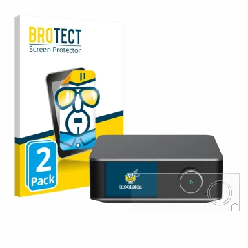 Front side of a product packaging with the brand logo BROTECT. Next to it is the device WiiM Ultra shown with the correspondin