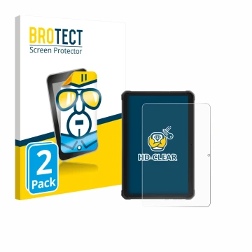 Front side of a product packaging with the brand logo BROTECT. Next to it is the device Hotwav R10 Pro shown with the correspo