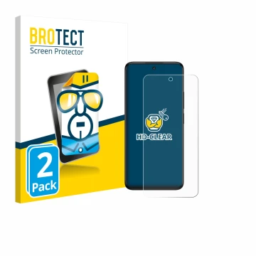 Front side of a product packaging with the brand logo BROTECT. Next to it is the device TCL 60 5G shown with the corresponding