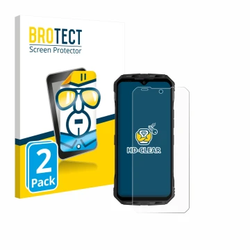 Front side of a product packaging with the brand logo BROTECT. Next to it is the device Doogee V Max S shown with the correspo