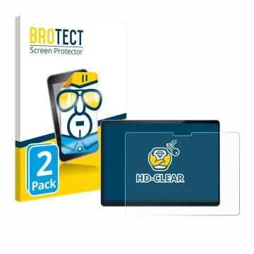 Front side of a product packaging with the brand logo BROTECT. Next to it is the device Microsoft Surface Pro 13 shown with th