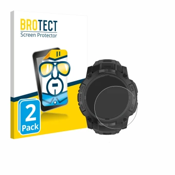Front side of a product packaging with the brand logo BROTECT. Next to it is the device Garmin Instinct 3 Tactical AMOLED Edit