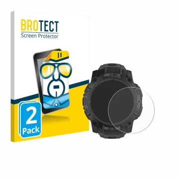 Front side of a product packaging with the brand logo BROTECT. Next to it is the device Garmin Instinct 3 Solar Tactical Editi