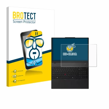 Front side of a product packaging with the brand logo BROTECT. Next to it is the device Lenovo ThinkPad T16 Gen 4 shown with t